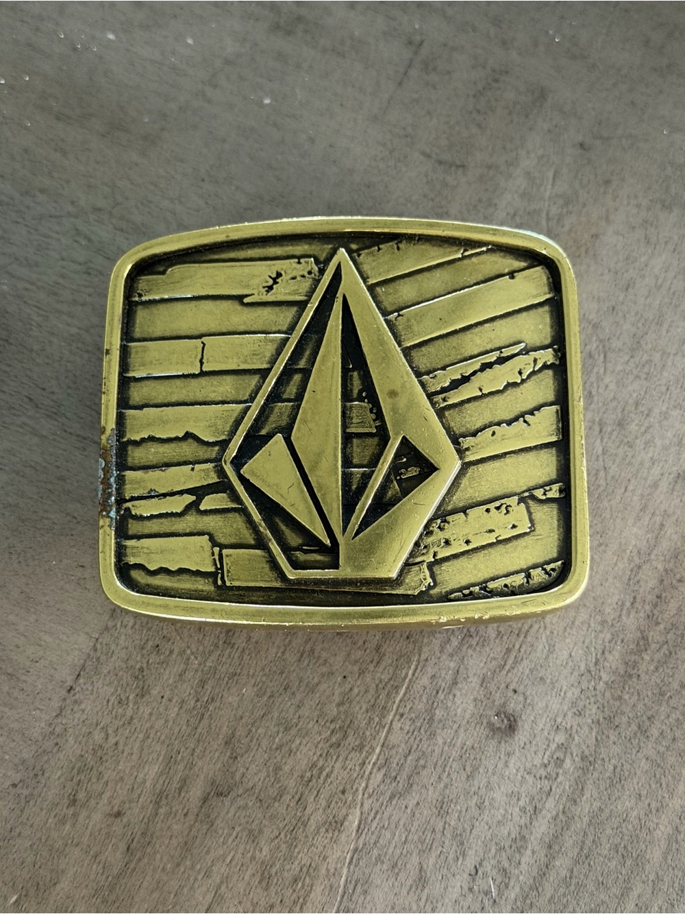 Vintage VOLCOM Stone Belt Buckle Y2K Skate Surf Snowboard Brass Logo 3” Rare